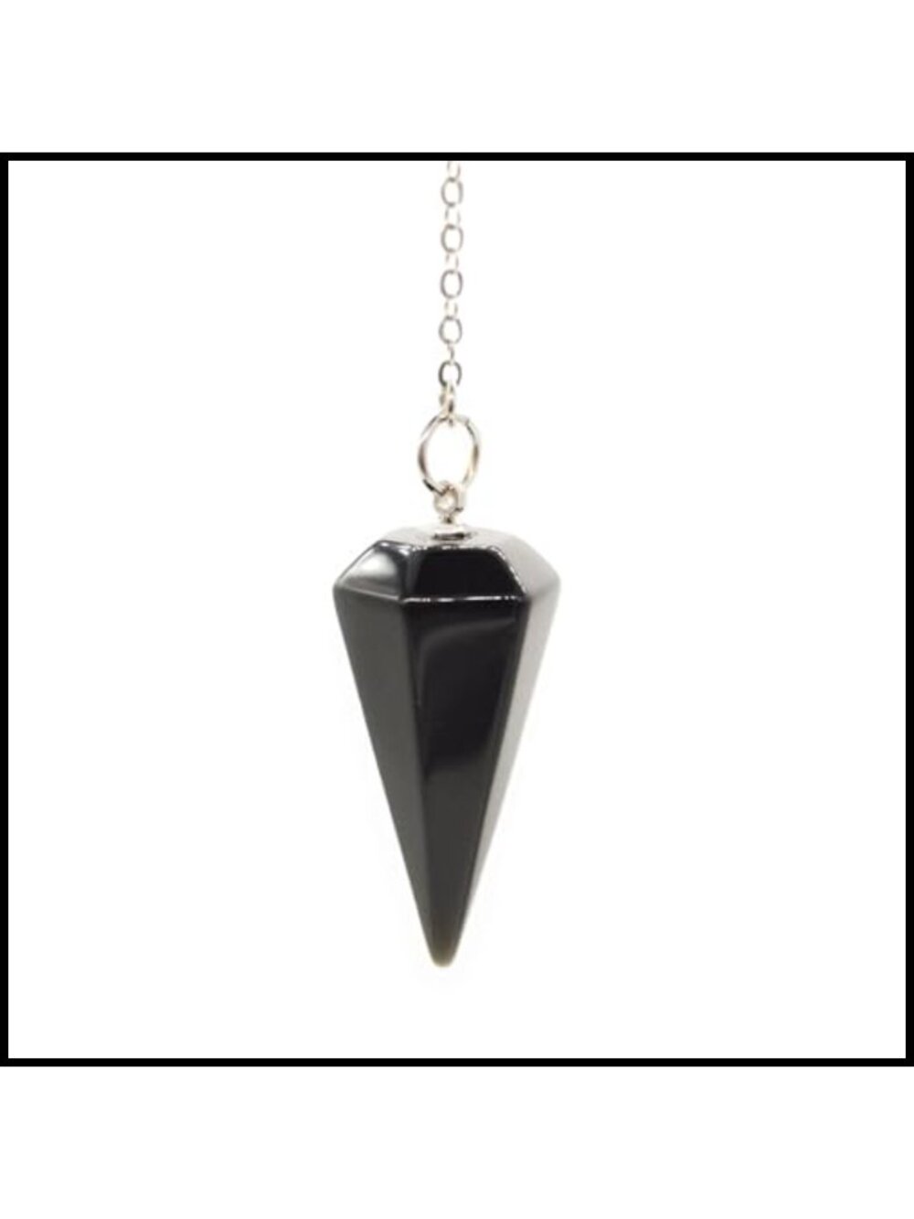 Black Agate Crystal Pendulum Dowsing Divination Reiki with Chain & Pouch
